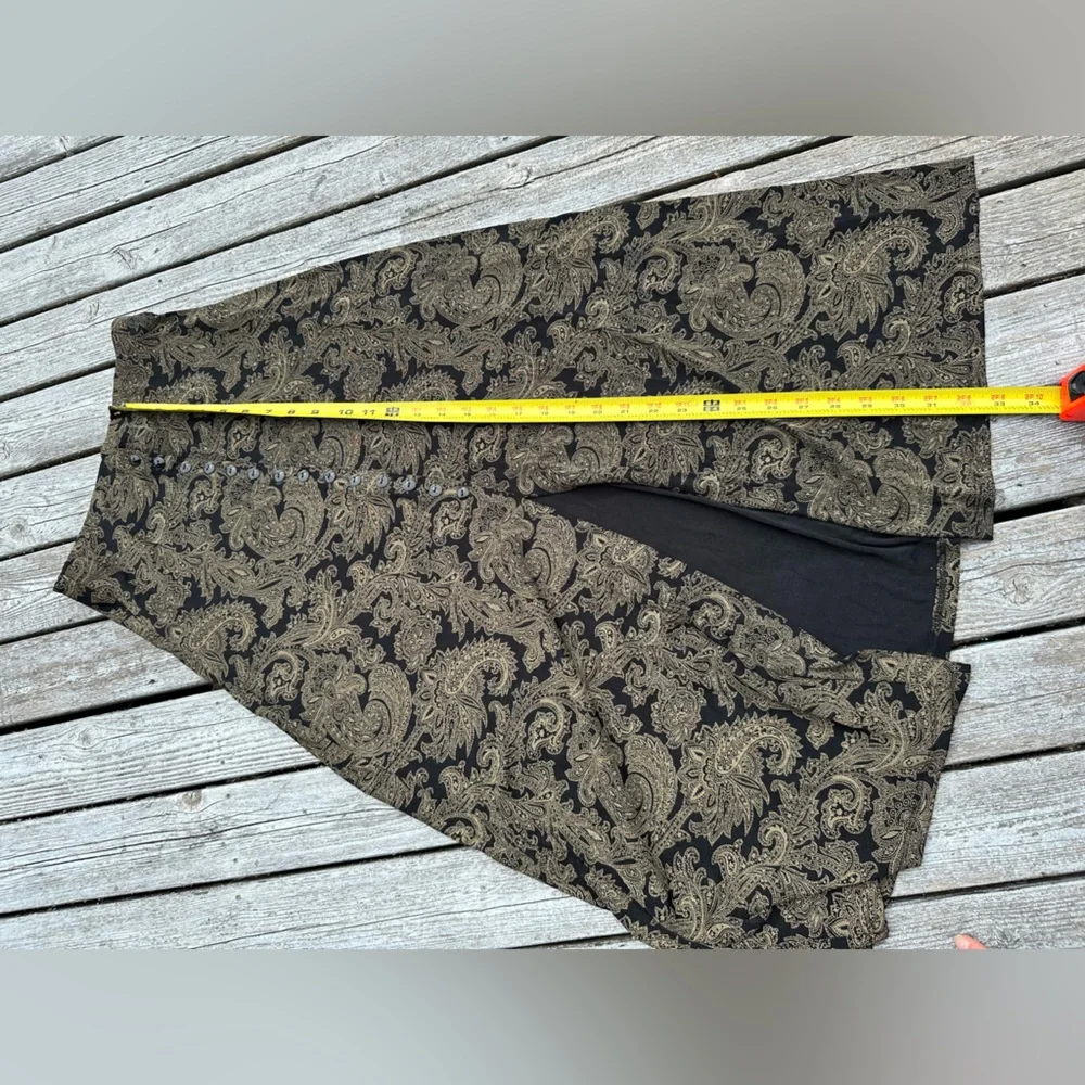 SOLD - Vtg 90s Slinky Material Black &Tan Paisley Skirt w/lots of buttons Size S - Picture 7 of 8